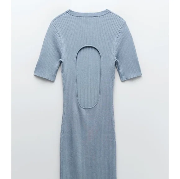 Zara back vent Short Sleeve Knit Stretch Midi dress Sz-S - Picture 5 of 8
